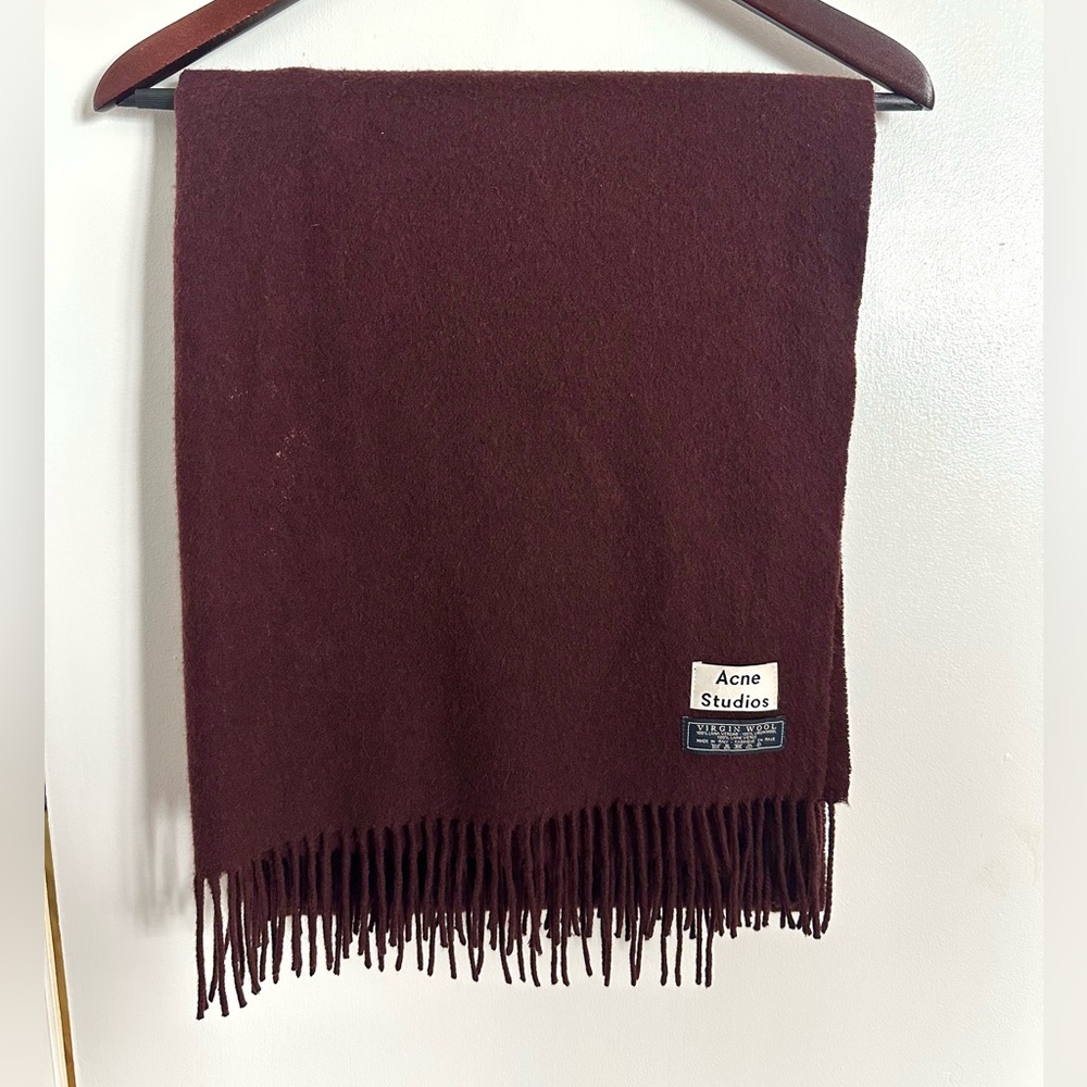 Burgundy ACNE studios Wool Scarf with Fringe